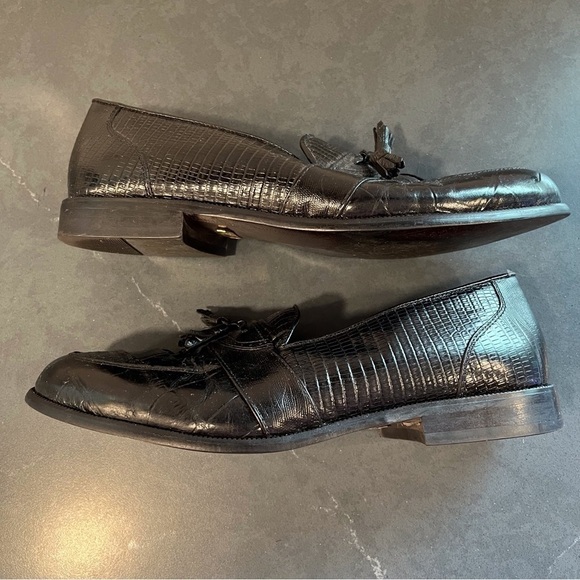 Stacy Adams sz 11 black snakeskin leather tassel loafers - Picture 8 of 16